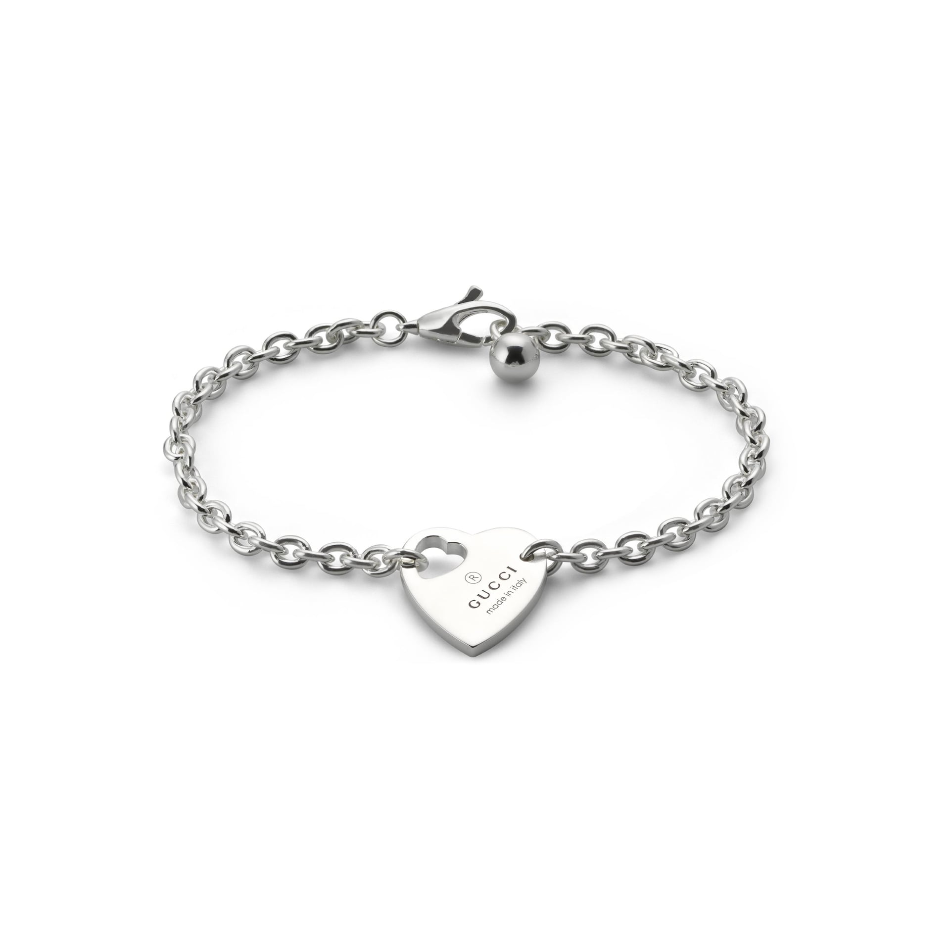 GUCCI Trademark Sterling Silver Heart Motif Bracelet