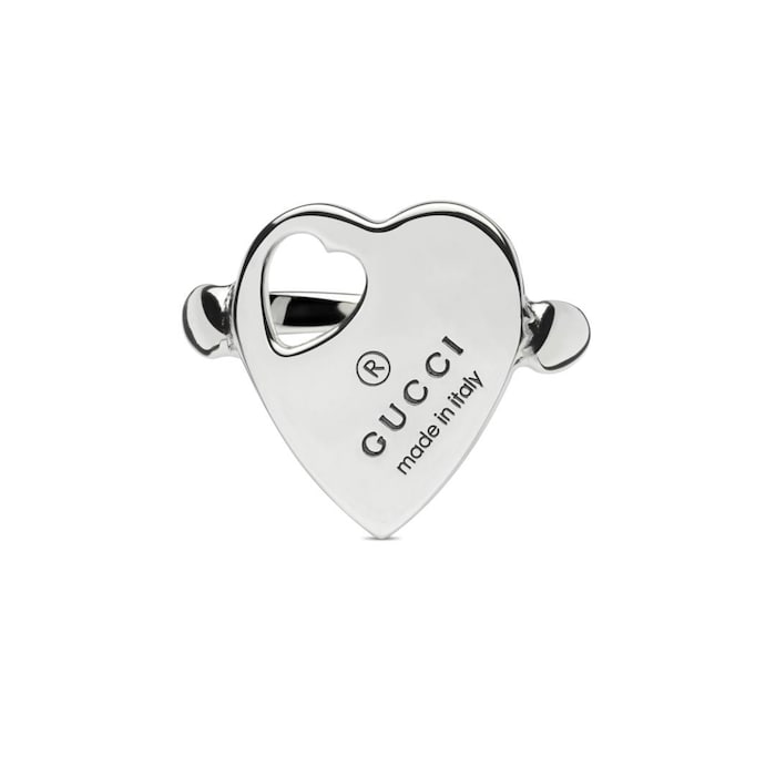 Gucci Trademark Sterling Silver Heart Motif Ring