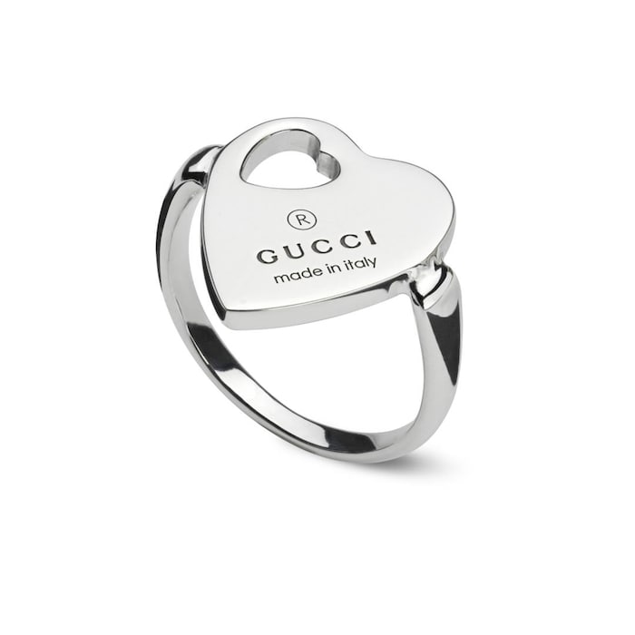 Gucci Trademark Sterling Silver Heart Motif Ring