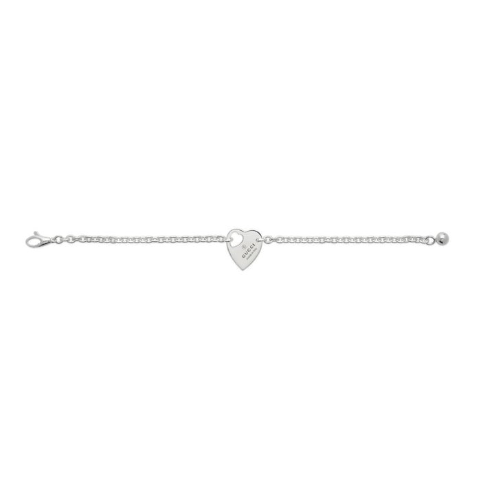 Gucci Trademark Sterling Silver Heart Motif Bracelet - Size 18