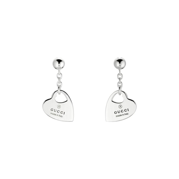 Gucci Trademark Sterling Silver Heart Motif Drop Earrings