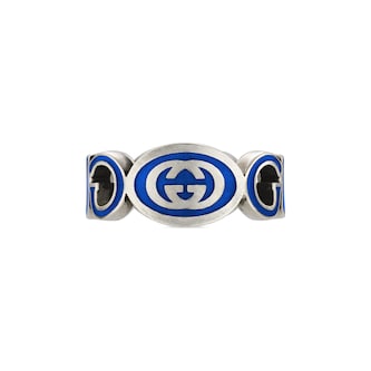 Gucci Gucci Interlocking Sterling Silver & Blue Enamel Ring - Size 9