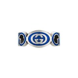 Gucci Gucci Interlocking Sterling Silver & Blue Enamel Ring - Size 9