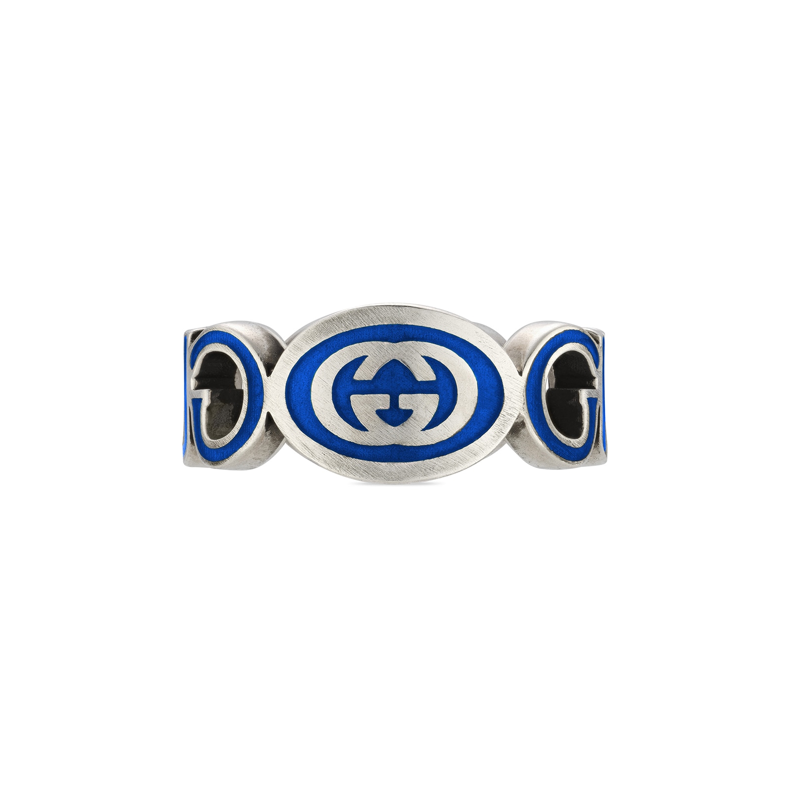 Gucci Gucci Interlocking Sterling Silver & Blue Enamel Ring - Size 9
