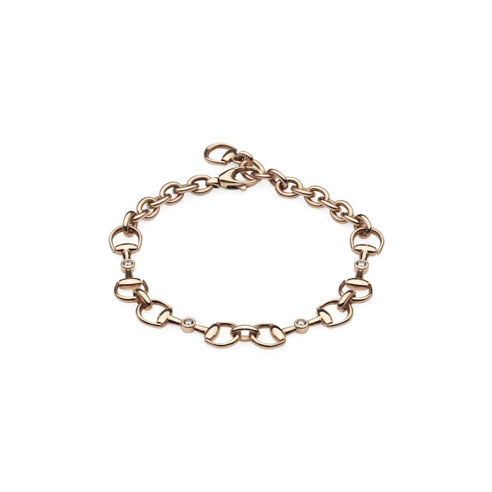 Gucci 18K Rose Gold Horsebit 0.11cttw Diamond Link Chain Bracelet