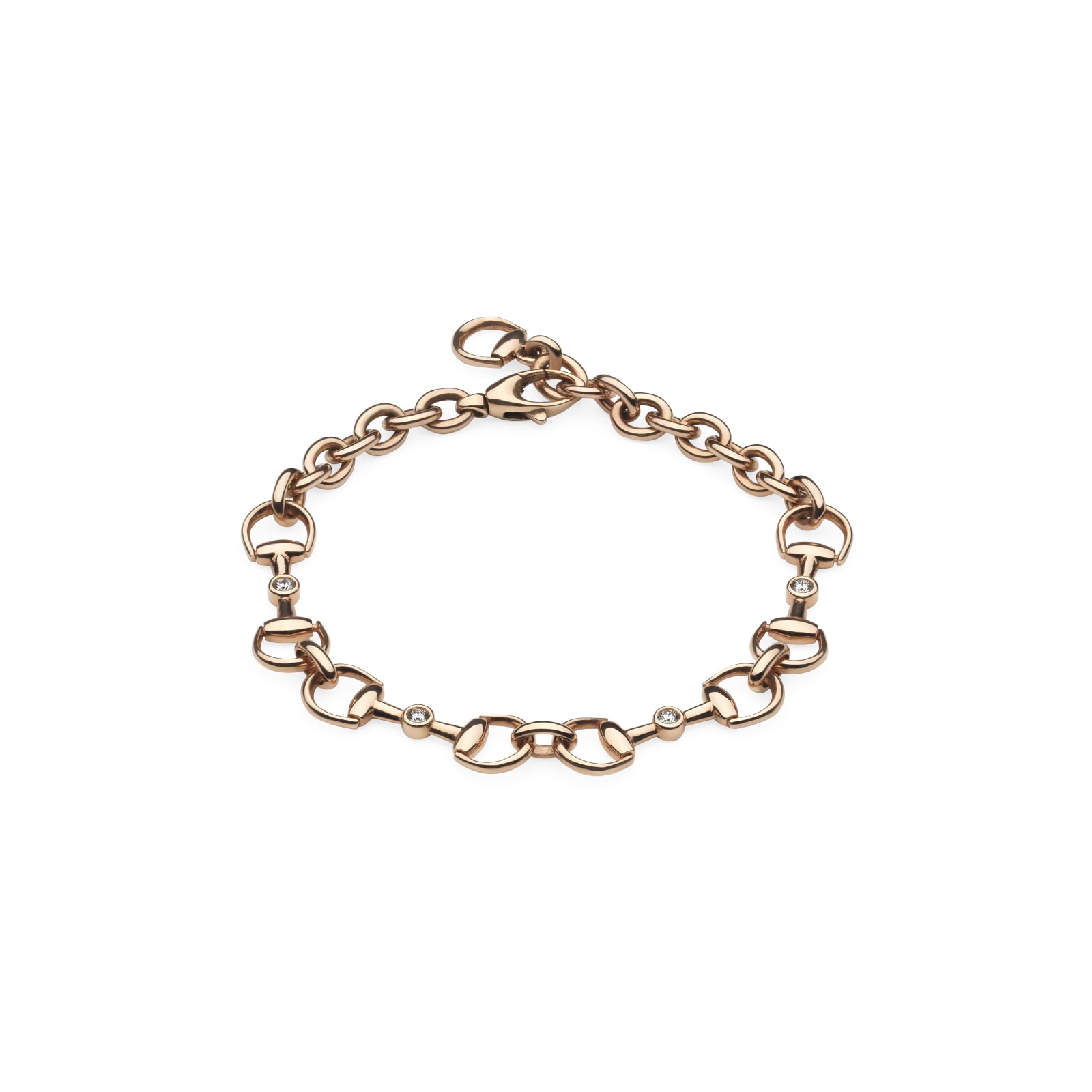 Gucci 18K Rose Gold Horsebit 0.11cttw Diamond Link Chain Bracelet
