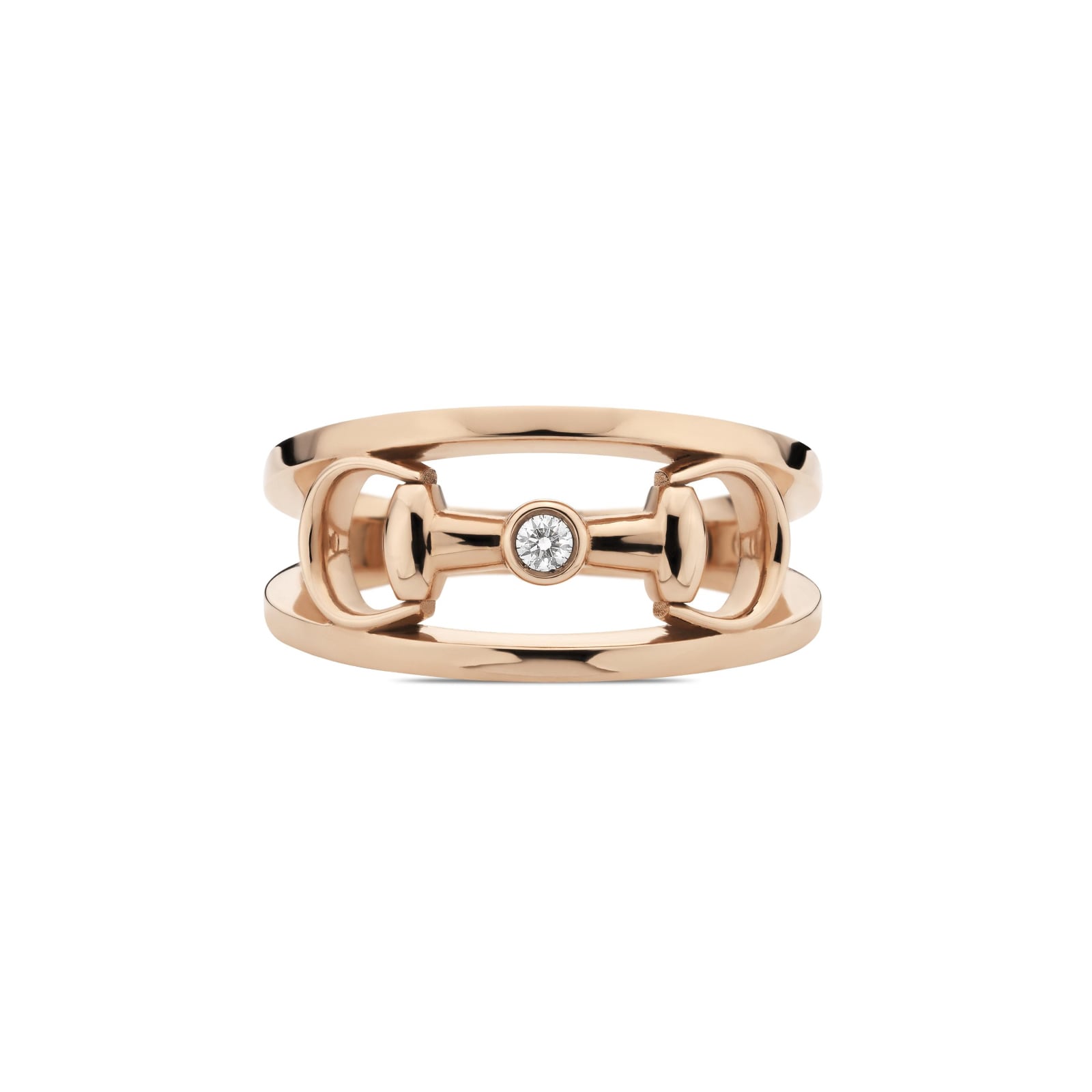 Gucci 18K Rose Gold Horsebit 0.03cttw Diamond 2 Row Ring - Size 7.25 Gucci 18K Rose Gold Horsebit 0.03cttw Diamond 2 Row Ring - Size 7.25