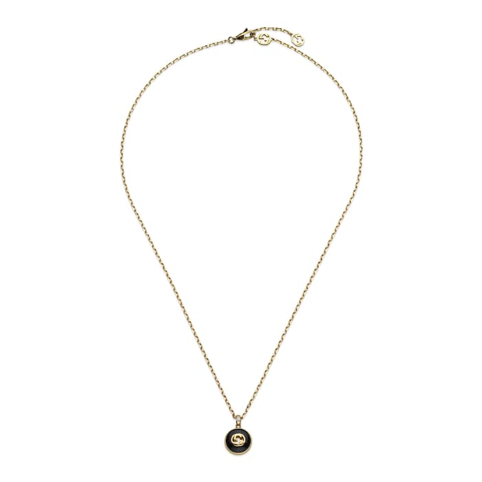 GUCCI Gucci Interlocking 18K Yellow Gold Diamond & Black Onyx Necklace