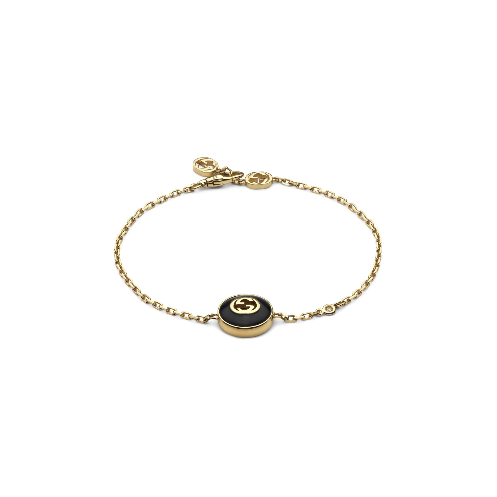Gucci Gucci Interlocking 18K Yellow Gold Diamond & Black Onyx Bracelet