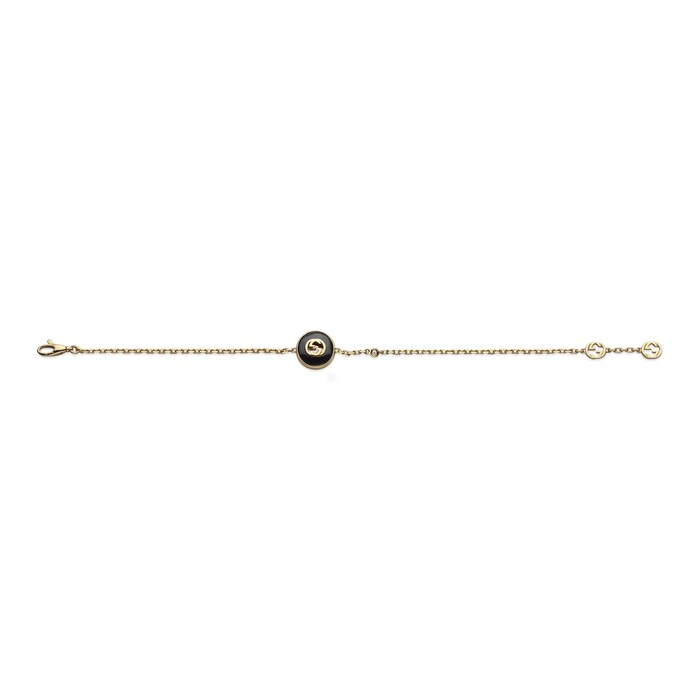 GUCCI Gucci Interlocking 18K Yellow Gold Diamond & Black Onyx Bracelet