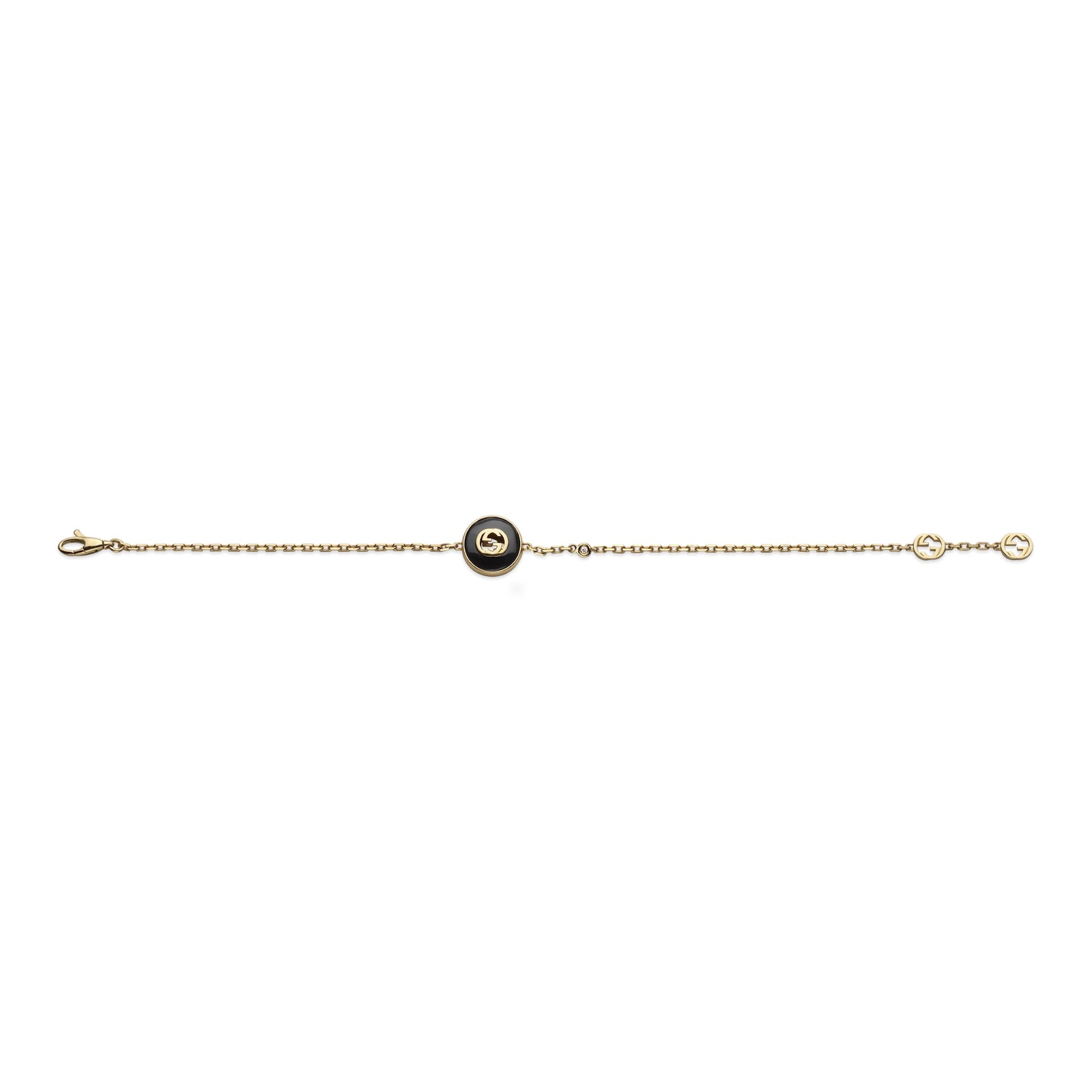 Gucci Gucci Interlocking 18K Yellow Gold Diamond & Black Onyx Bracelet