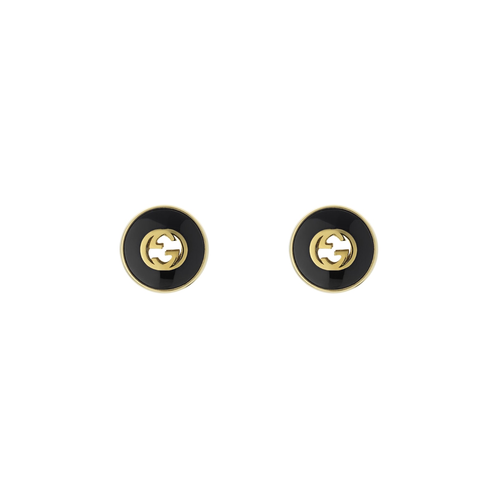 Gucci Gucci Interlocking 18K Yellow Gold Black Onyx Stud Earrings