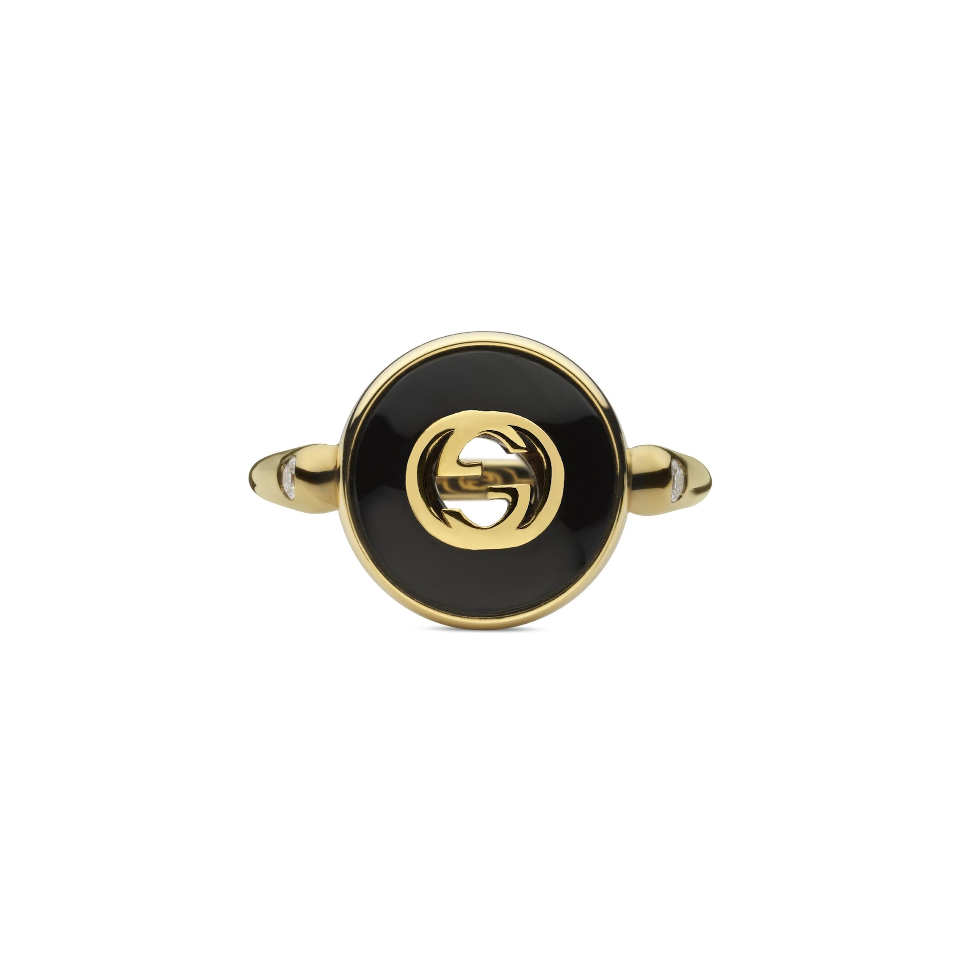 Gucci Gucci Interlocking 18K Yellow Gold Diamond & Black Onyx Ring - Size 6 Gucci Gucci Interlocking 18K Yellow Gold Diamond & Black Onyx Ring - Size 6