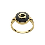 GUCCI Gucci Interlocking 18K Yellow Gold Diamond & Black Onyx Ring - Size 6