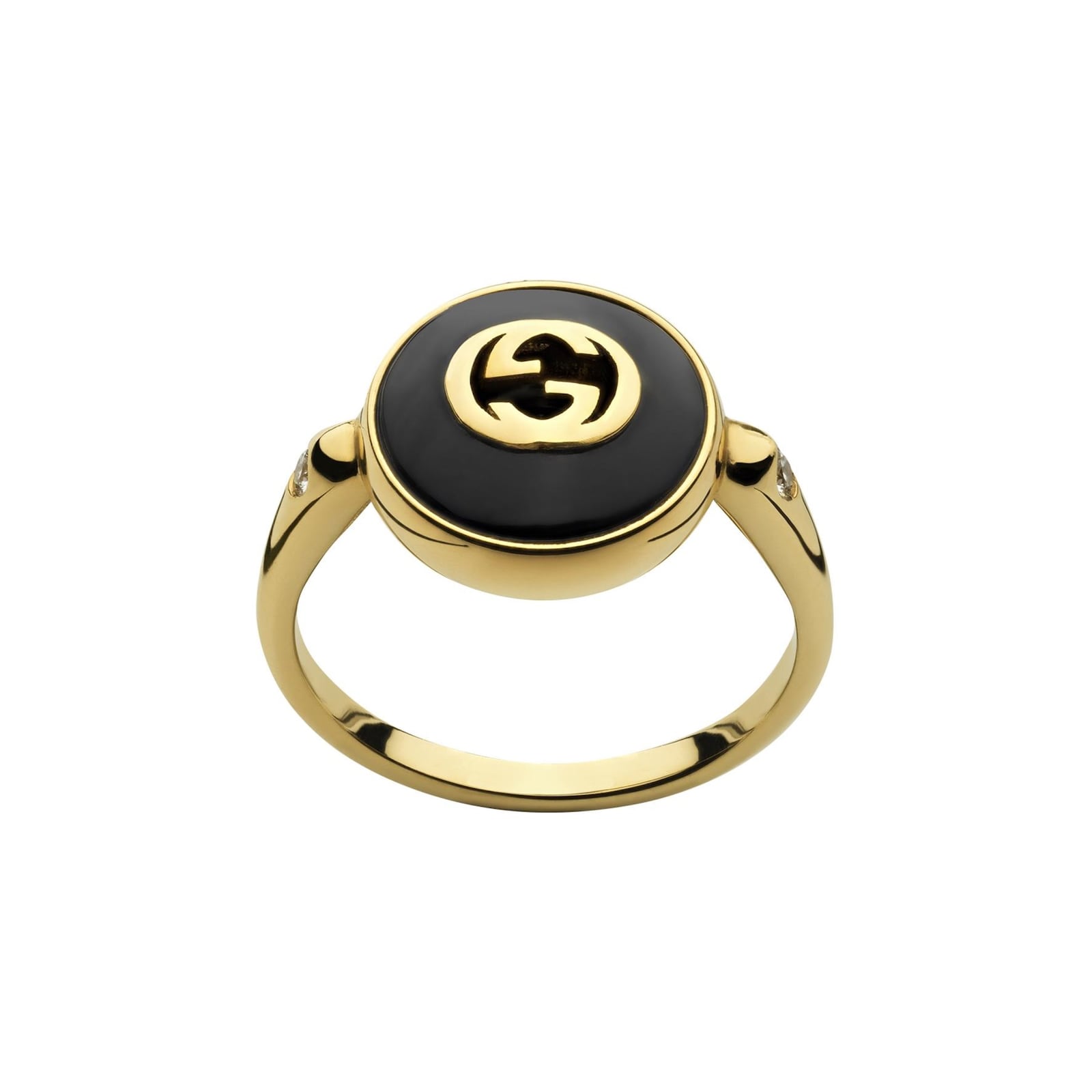 Gucci Gucci Interlocking 18K Yellow Gold Diamond & Black Onyx Ring - Size 6