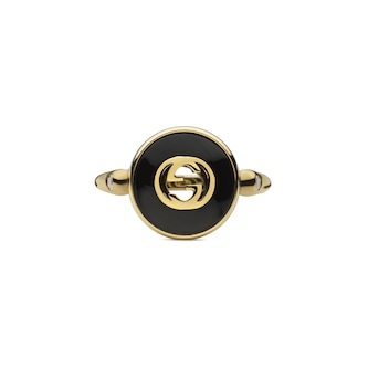 Gucci Gucci Interlocking 18K Yellow Gold Diamond & Black Onyx Ring - Size 6.5