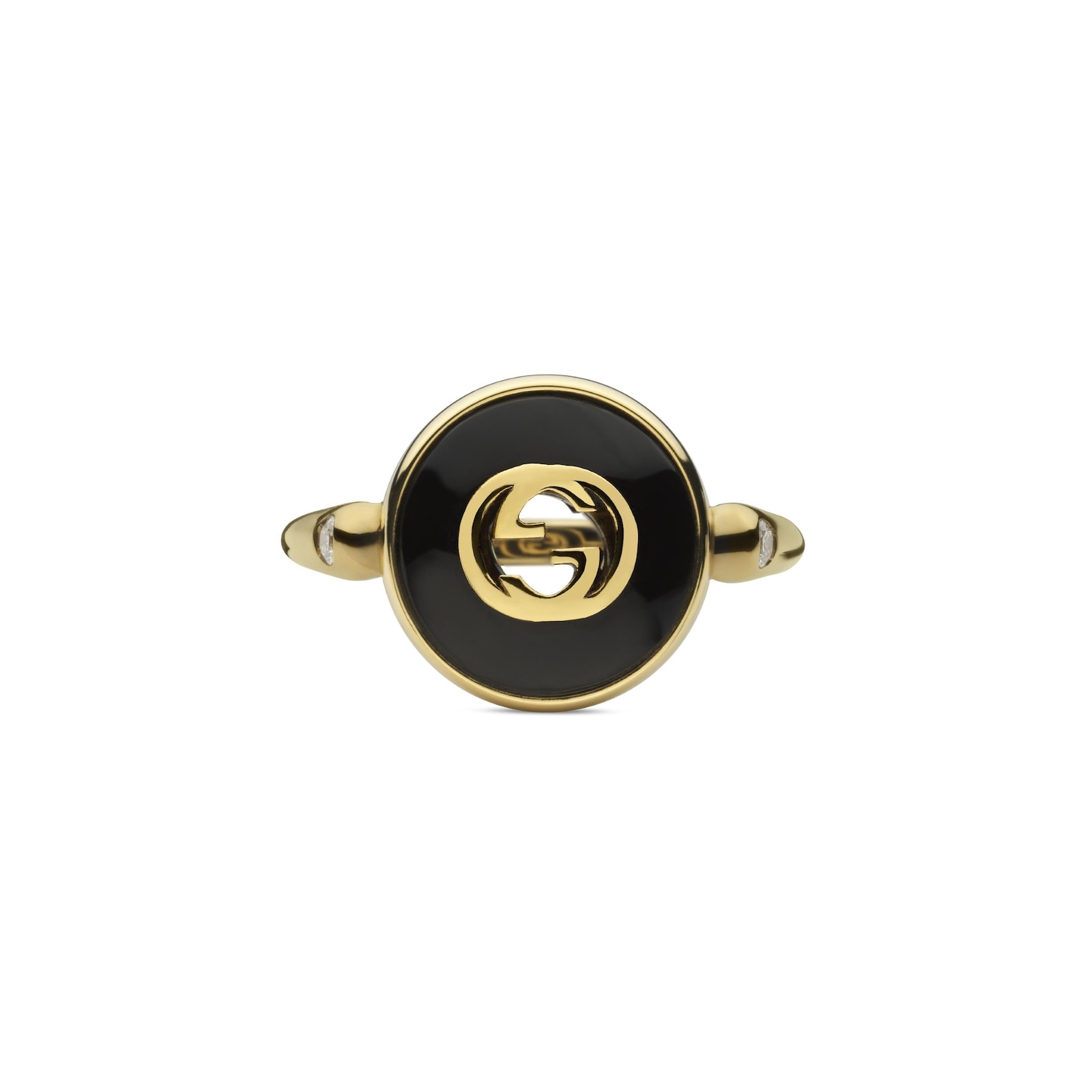 Gucci Gucci Interlocking 18K Yellow Gold Diamond & Black Onyx Ring - Size 6.75