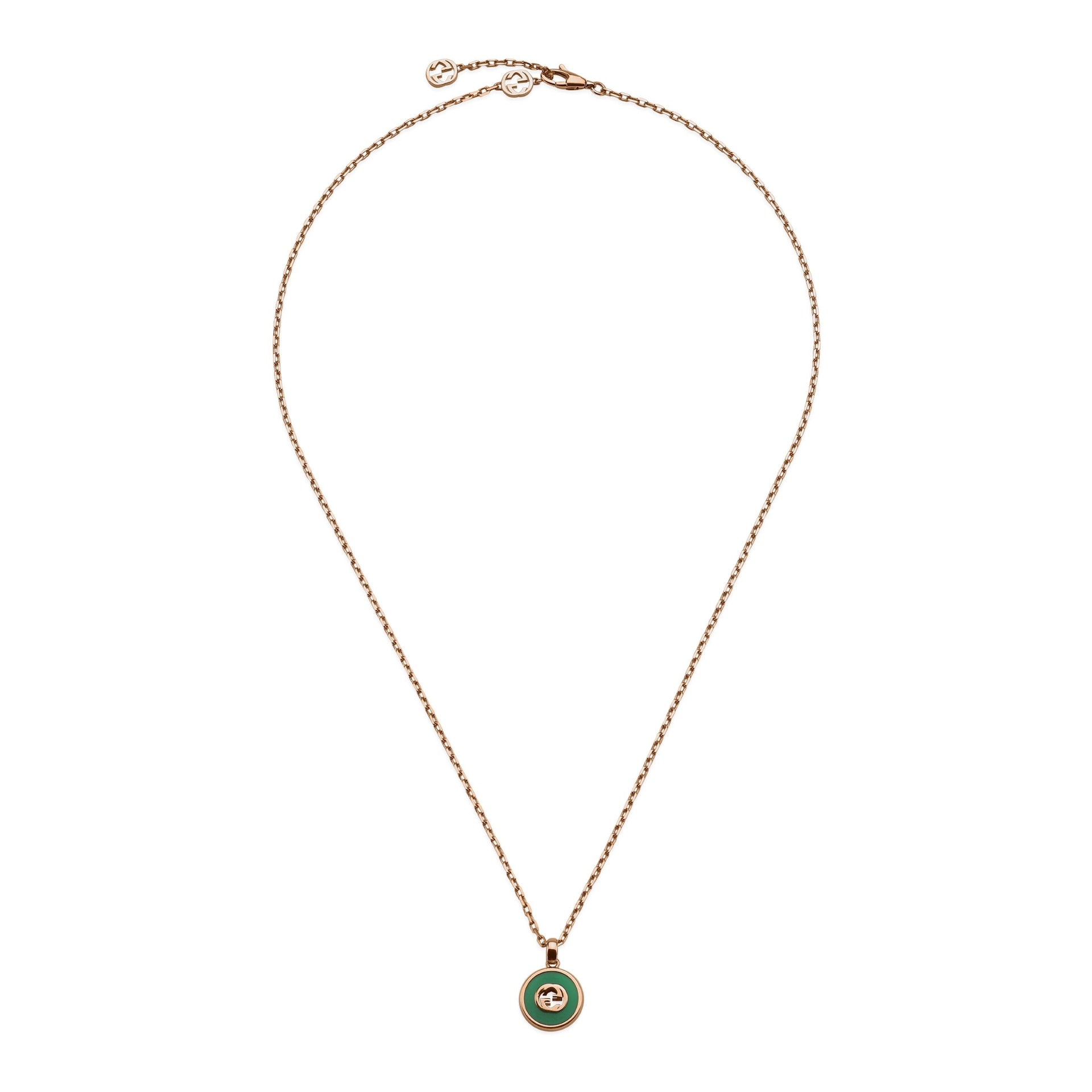 Gucci Gucci Interlocking 18K Rose Gold Diamond & Green Agate Necklace Gucci Gucci Interlocking 18K Rose Gold Diamond & Green Agate Necklace