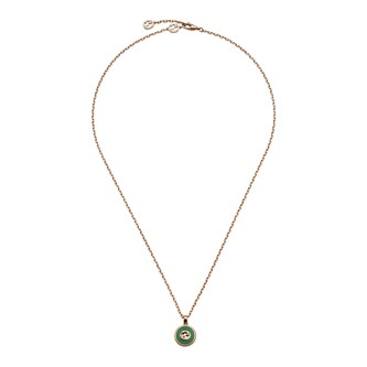 Gucci Gucci Interlocking 18K Rose Gold Diamond & Green Agate Necklace