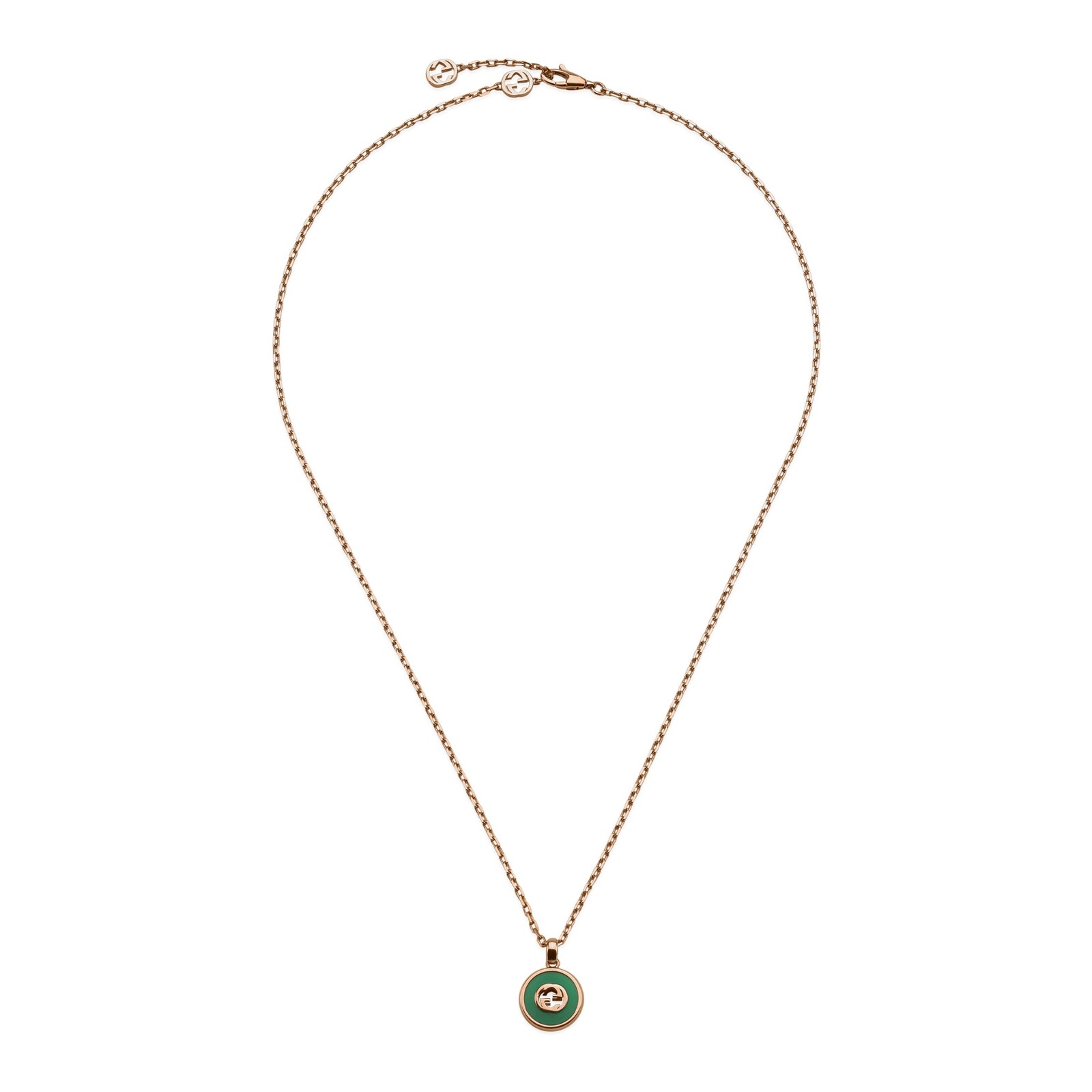 Gucci Gucci Interlocking 18K Rose Gold Diamond & Green Agate Necklace