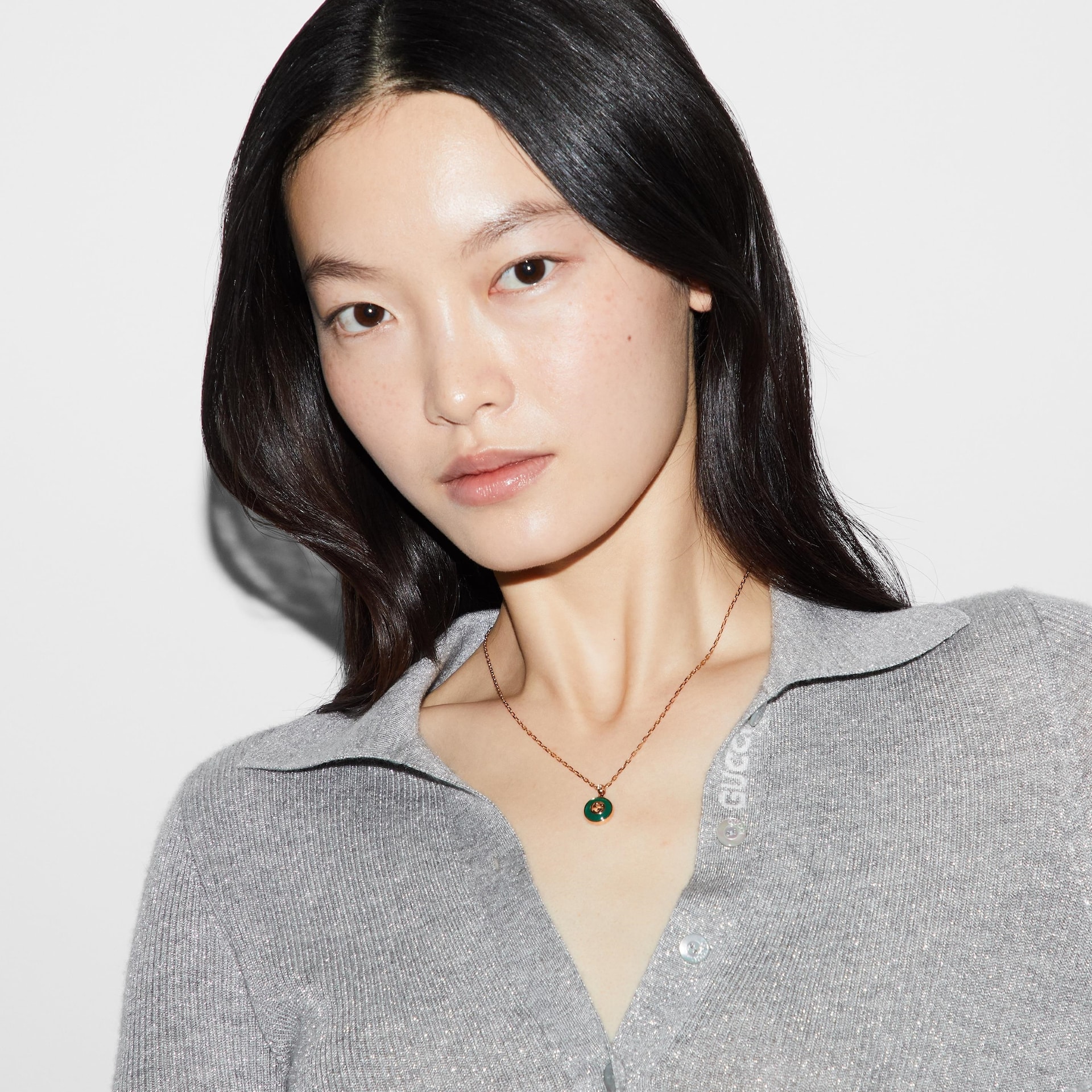 Gucci Gucci Interlocking 18K Rose Gold Diamond & Green Agate Necklace Gucci Gucci Interlocking 18K Rose Gold Diamond & Green Agate Necklace