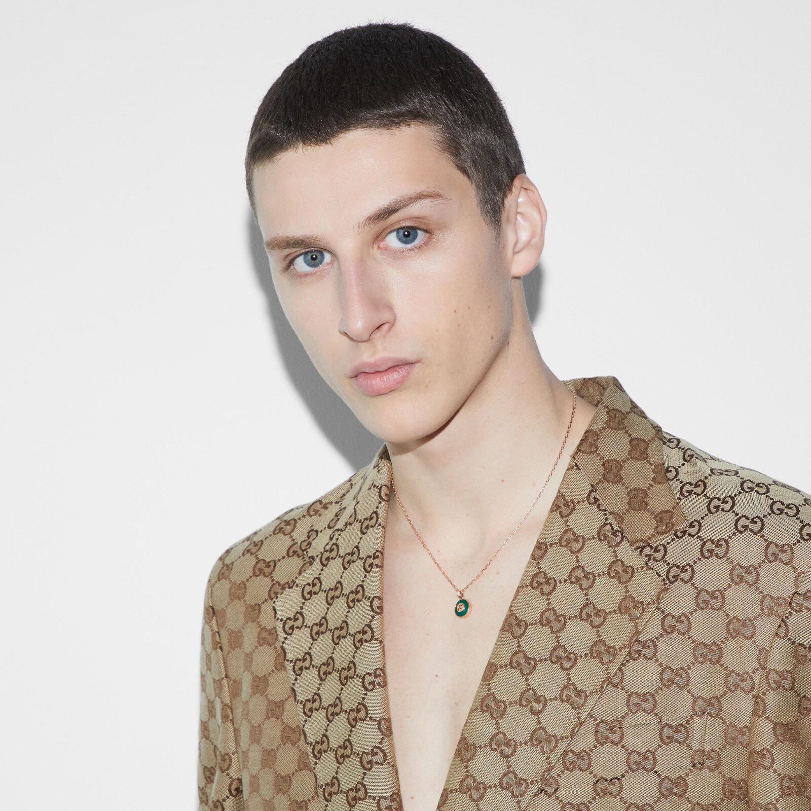 Gucci Gucci Interlocking 18K Rose Gold Diamond & Green Agate Necklace