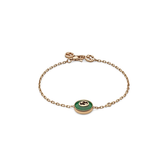 GUCCI Gucci Interlocking 18K Rose Gold Diamond & Green Agate Bracelet