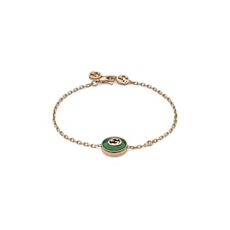 Gucci Gucci Interlocking 18K Rose Gold Diamond & Green Agate Bracelet