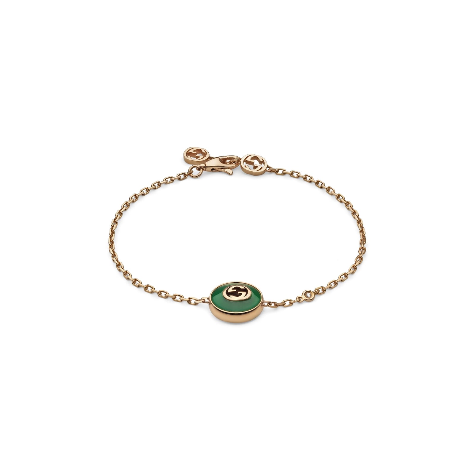 Gucci Gucci Interlocking 18K Rose Gold Diamond & Green Agate Bracelet