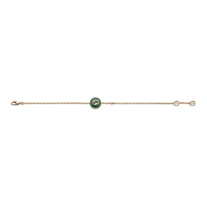 GUCCI Gucci Interlocking 18K Rose Gold Diamond & Green Agate Bracelet