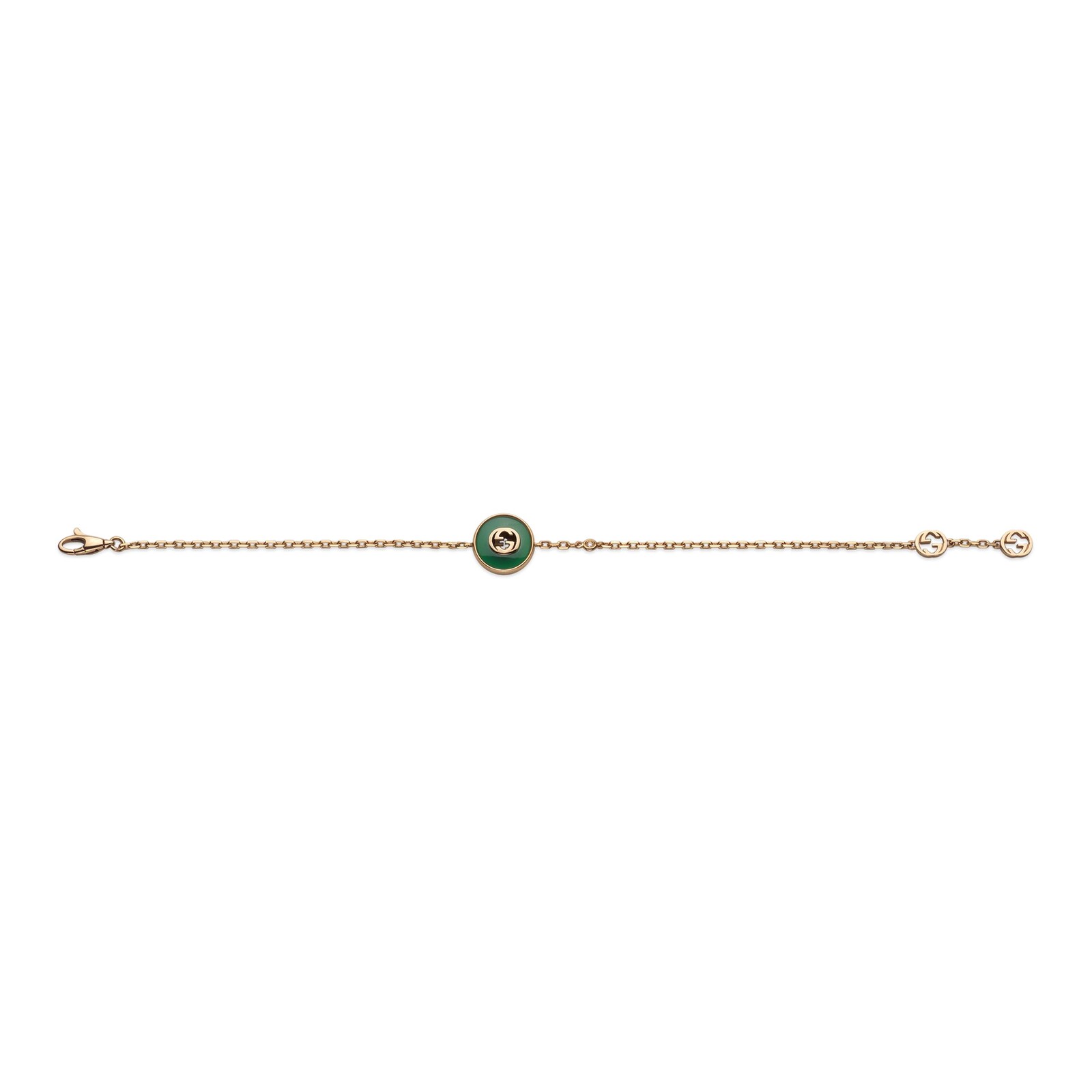 Gucci Gucci Interlocking 18K Rose Gold Diamond & Green Agate Bracelet