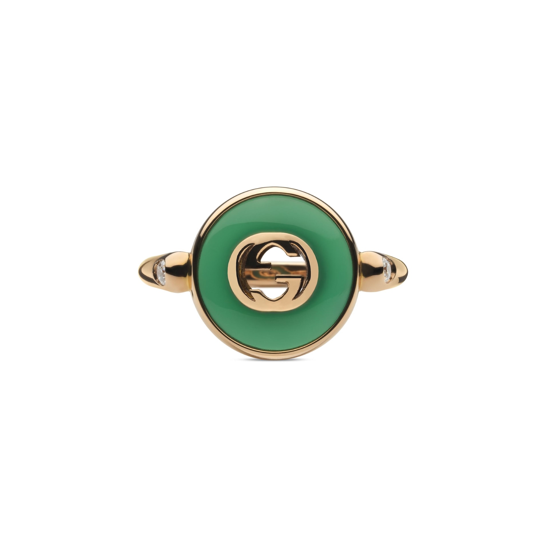 Gucci Gucci Interlocking 18K Rose Gold Diamond & Green Agate Ring - Size 6 Gucci Gucci Interlocking 18K Rose Gold Diamond & Green Agate Ring - Size 6