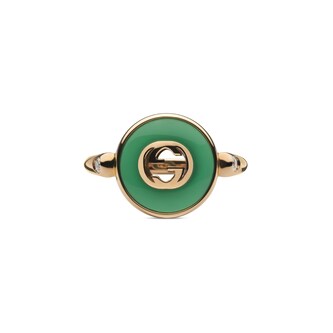 Gucci Gucci Interlocking 18K Rose Gold Diamond & Green Agate Ring - Size 6