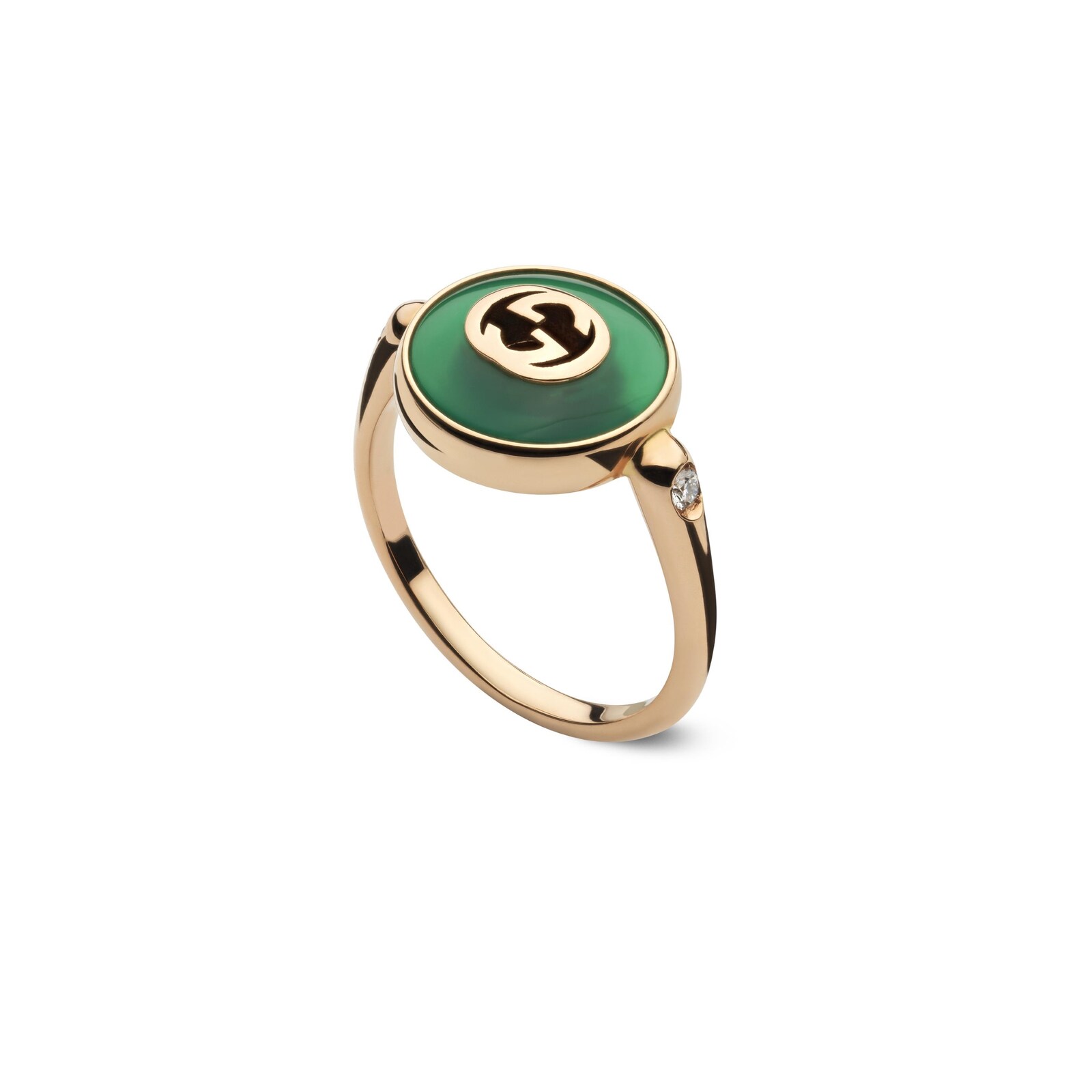 Gucci Gucci Interlocking 18K Rose Gold Diamond & Green Agate Ring - Size 6