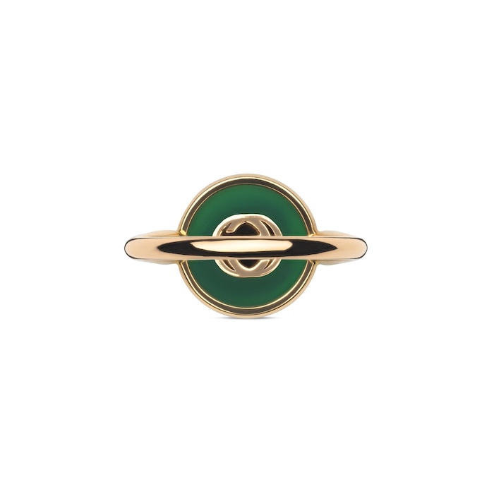 GUCCI Gucci Interlocking 18K Rose Gold Diamond & Green Agate Ring - Size 6