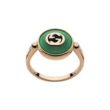 GUCCI Gucci Interlocking 18K Rose Gold Diamond & Green Agate Ring - Size 6