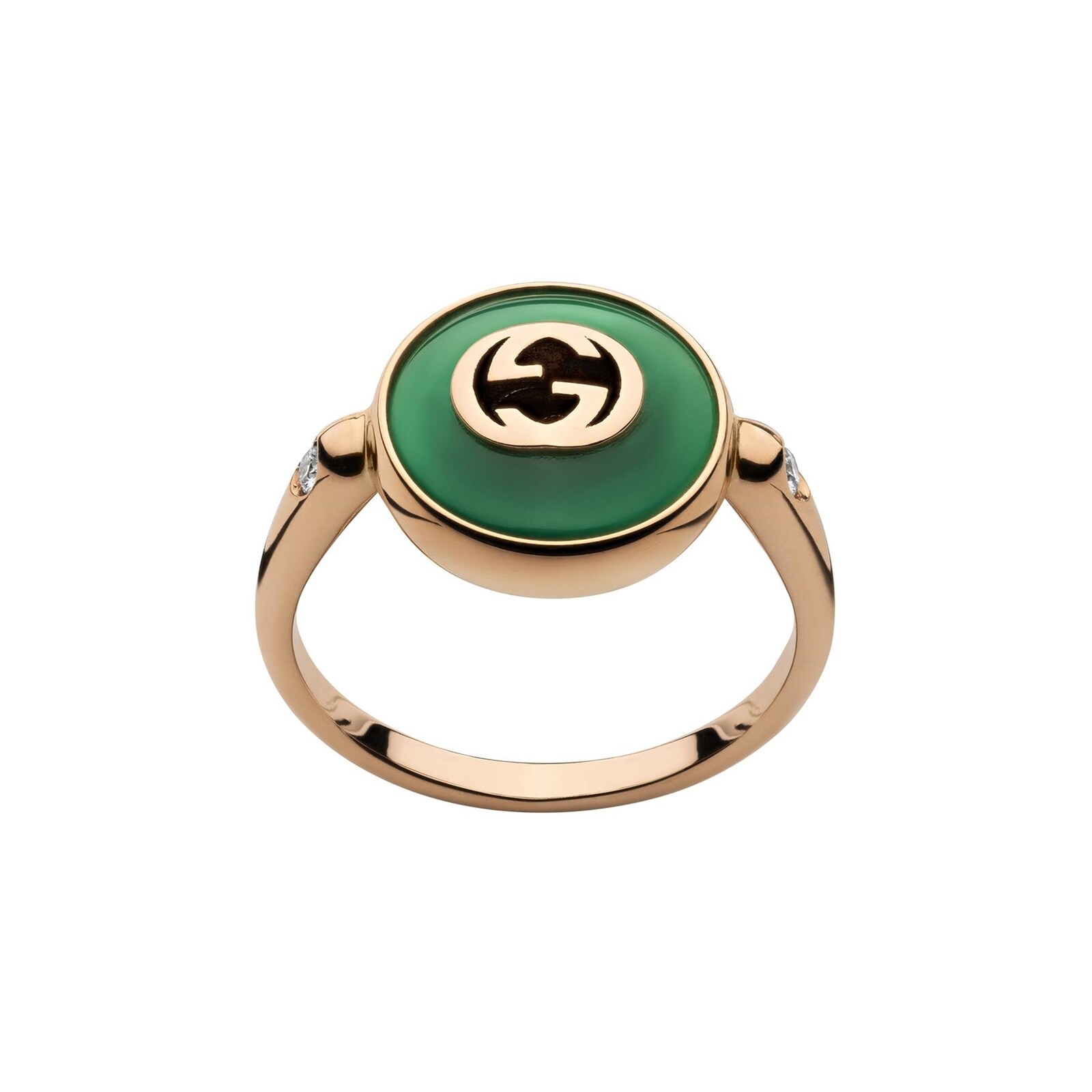 Gucci Gucci Interlocking 18K Rose Gold Diamond & Green Agate Ring - Size 6
