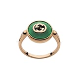 GUCCI Gucci Interlocking 18K Rose Gold Diamond & Green Agate Ring - Size 6.5