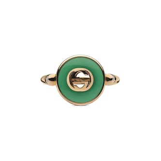 Gucci Gucci Interlocking 18K Rose Gold Diamond & Green Agate Ring - Size 6.75 Gucci Gucci Interlocking 18K Rose Gold Diamond & Green Agate Ring - Size 6.75