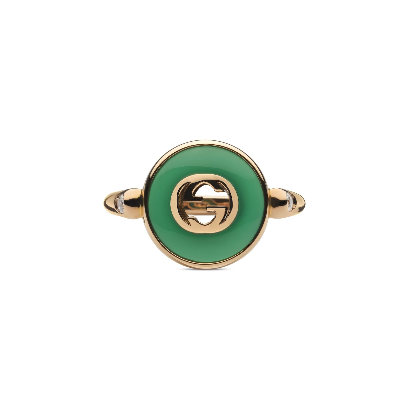 Gucci Gucci Interlocking 18K Rose Gold Diamond & Green Agate Ring - Size 6.75