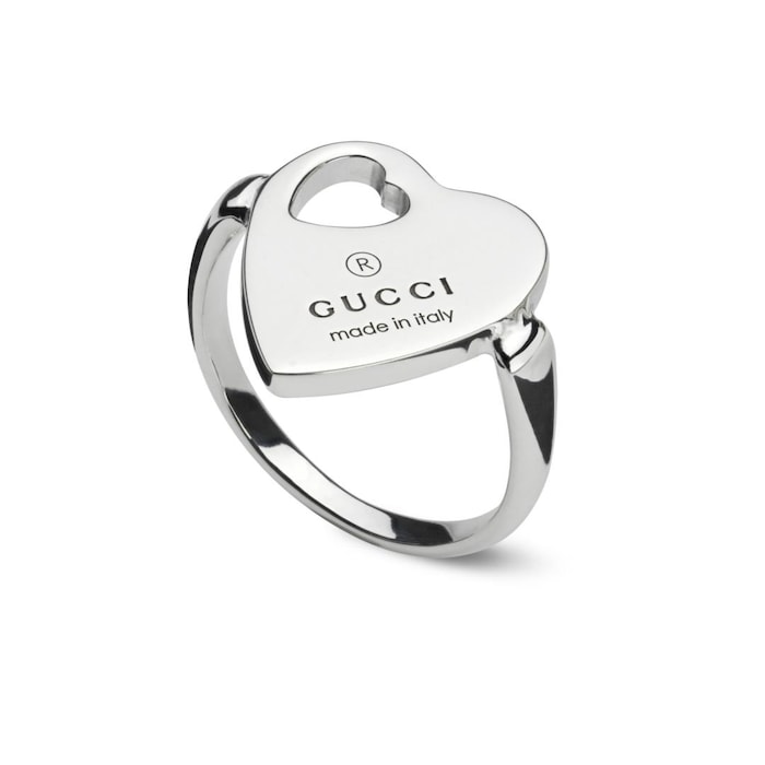 GUCCI Sterling Silver Trademark Heart Motif Ring - Size 6.5