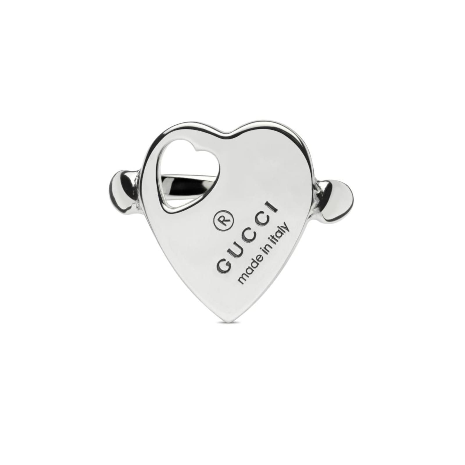 Gucci Sterling Silver Trademark Heart Motif Ring - Size 6.75