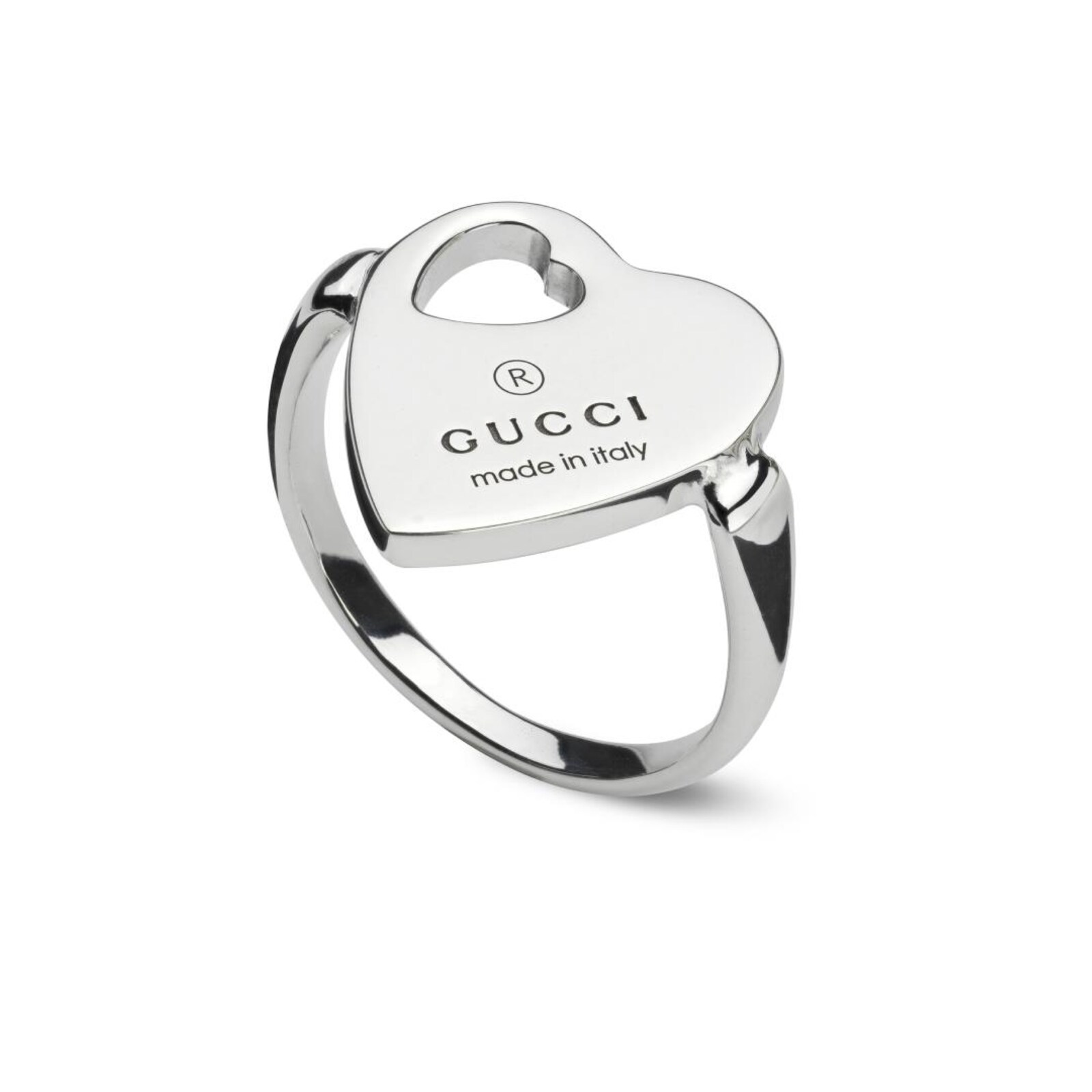 Gucci Sterling Silver Trademark Heart Motif Ring - Size 6.75