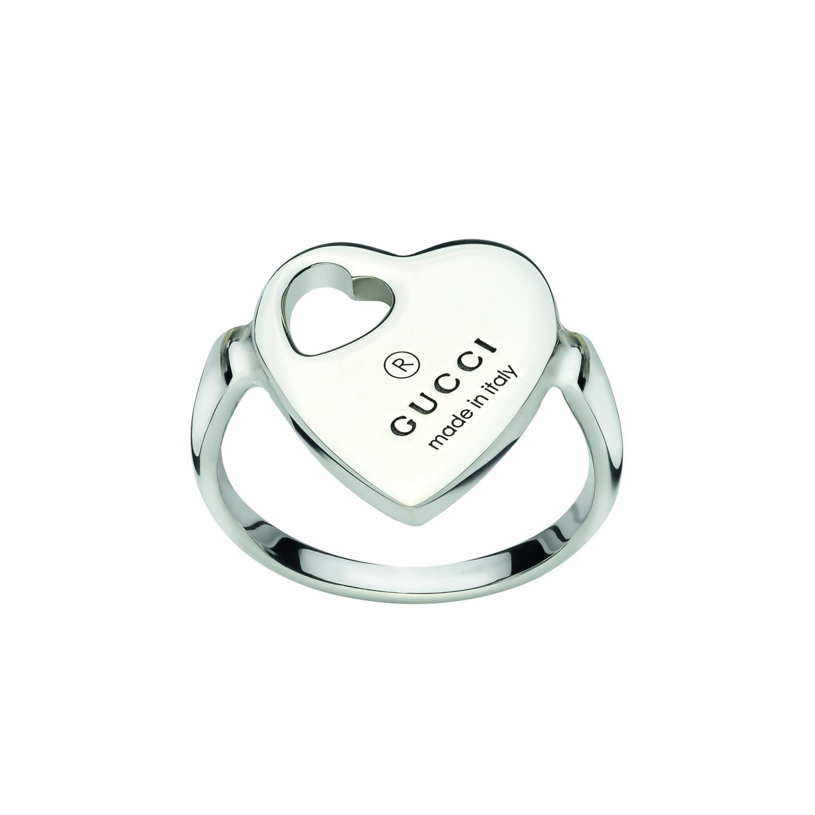 Gucci Sterling Silver Trademark Heart Motif Ring - Size 6.75