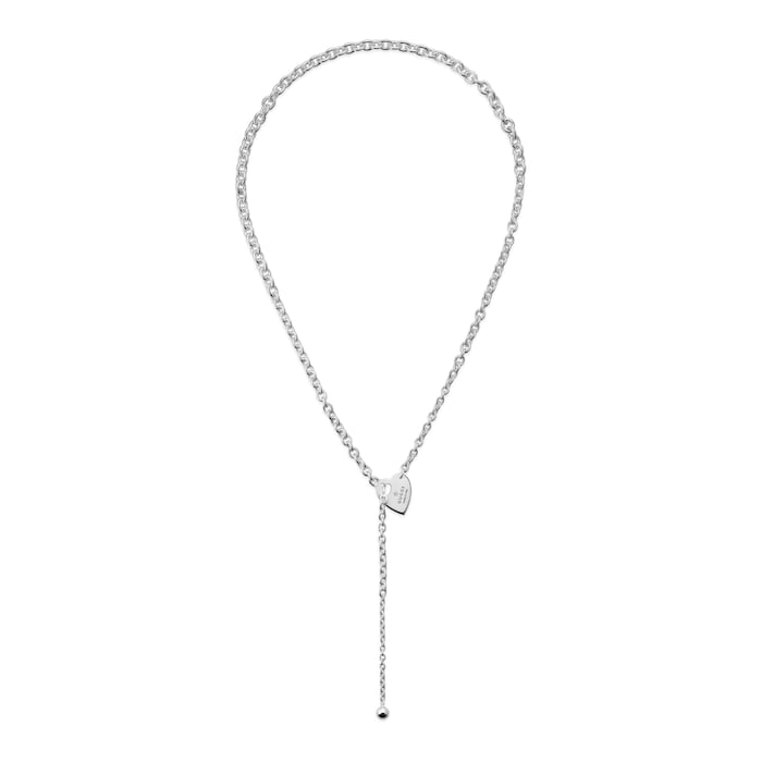 GUCCI Sterling Silver Trademark Heart Motif Lariat Necklace