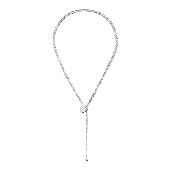 GUCCI Sterling Silver Trademark Heart Motif Lariat Necklace