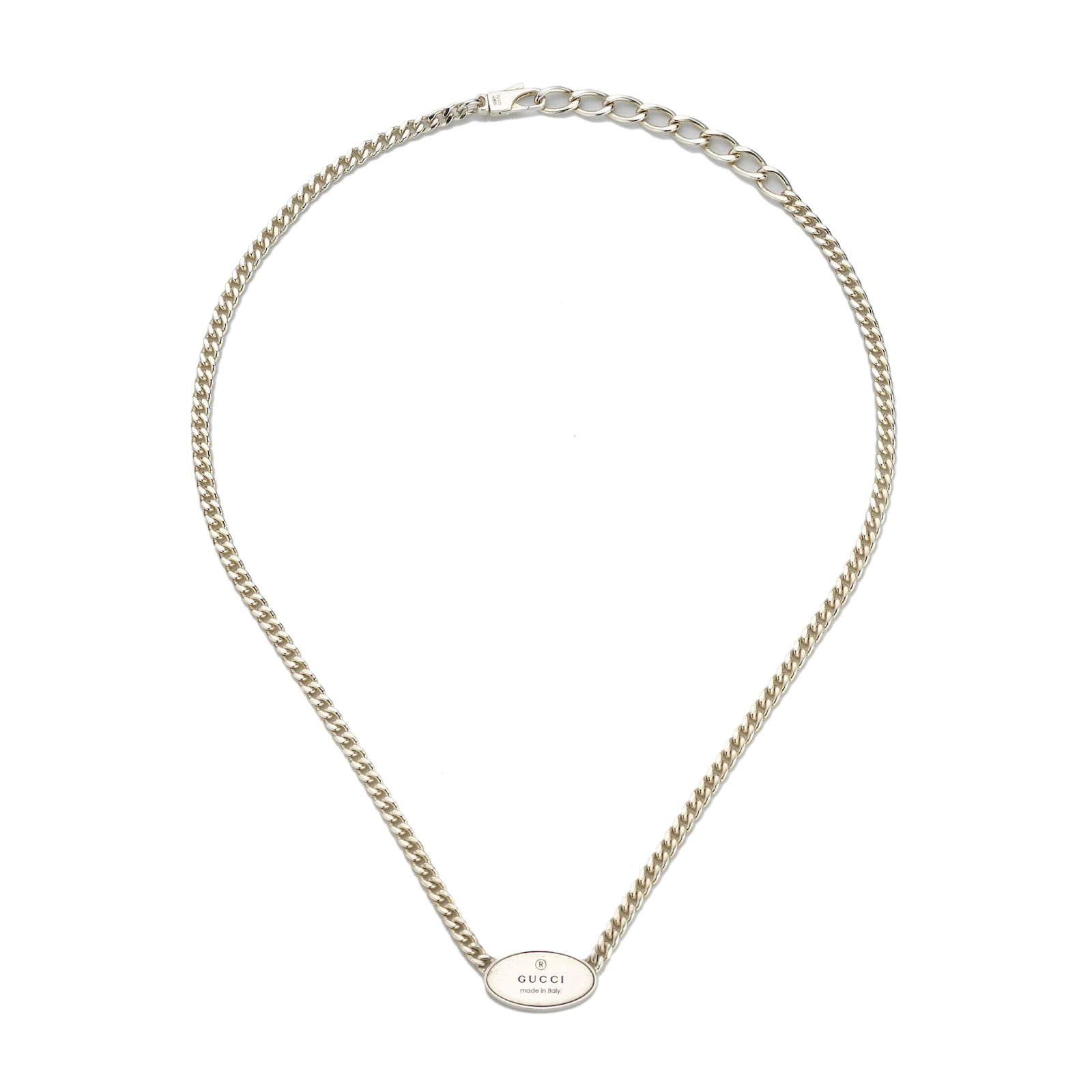 Gucci Sterling Silver Trademark Oval Necklace