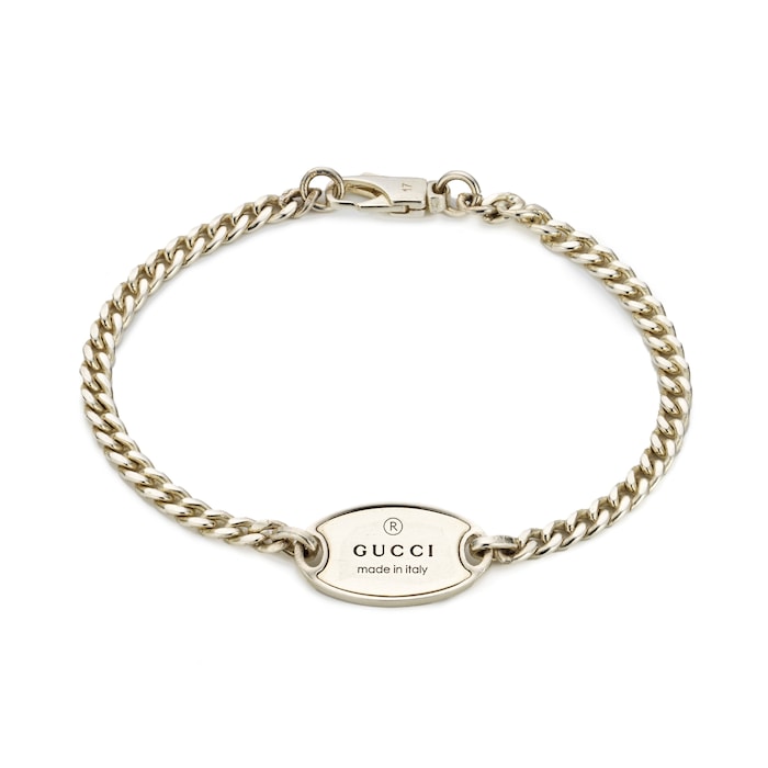 GUCCI Sterling Silver Trademark Oval Tag Bracelet