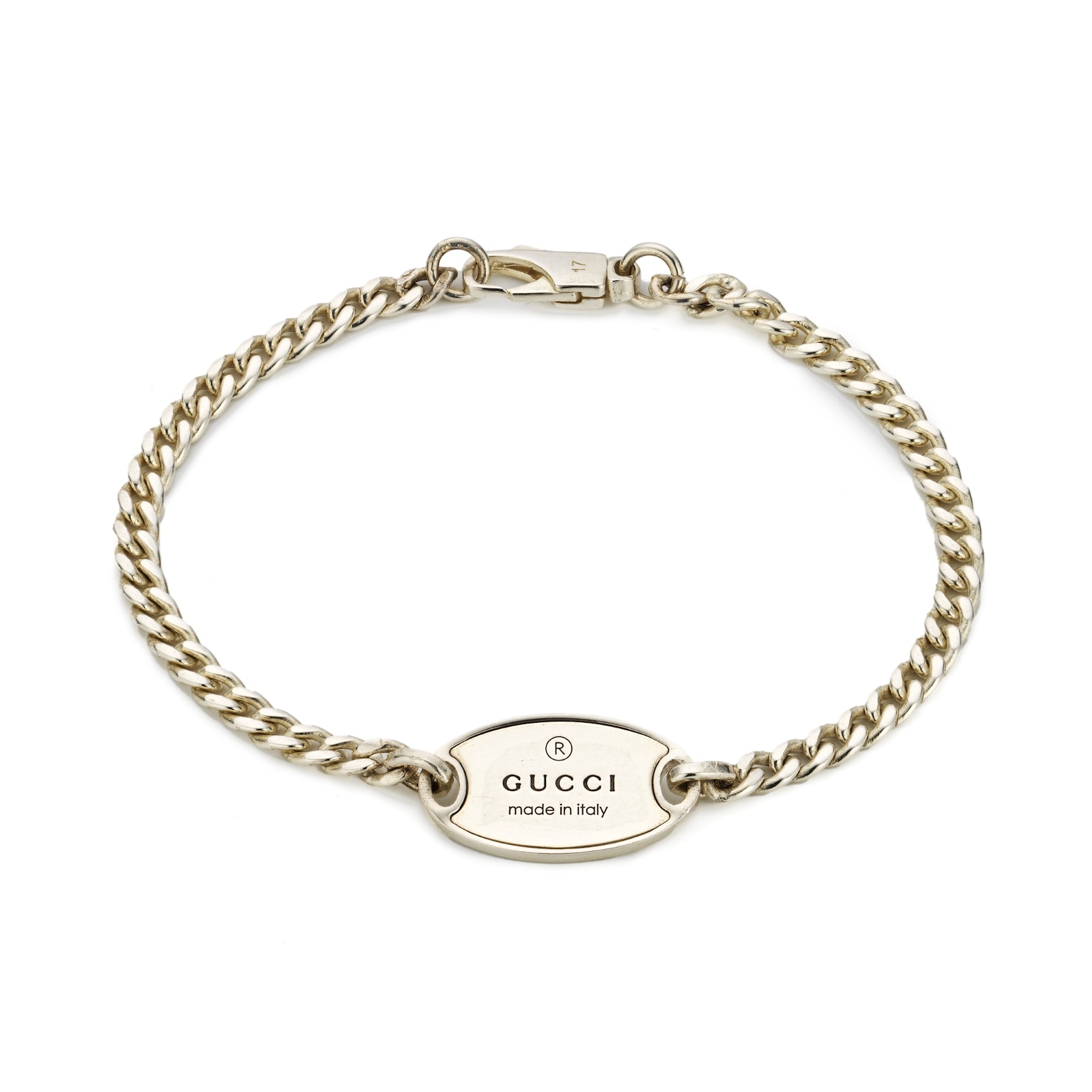 Gucci Sterling Silver Trademark Oval Tag Bracelet