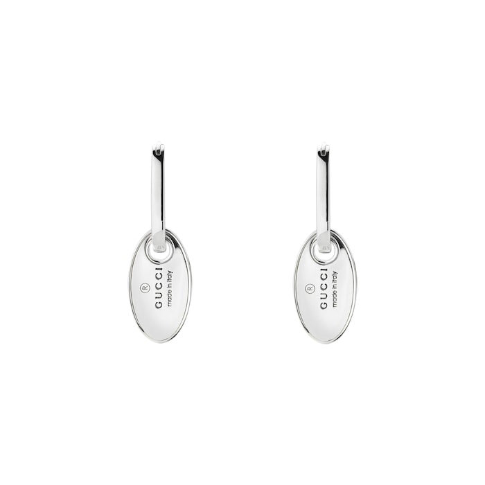 GUCCI Sterling Silver Trademark Oval Tag Drop Earrings